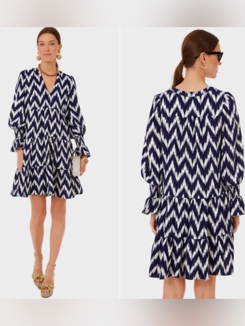 Tuckernuck Pomander Place Navy Ikat Kenzo Dress Empire Waist Swing Tiered XS - Picture 6 of 13